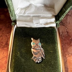 Turquoise Owl pin-vintage sterling silver
